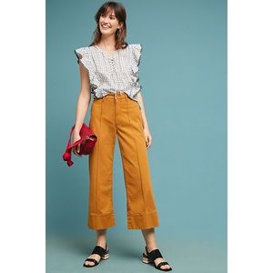 Anthropologie Womens Sz 6 Cropped Wide Leg Chino Pants Mustard Yellow Cotton